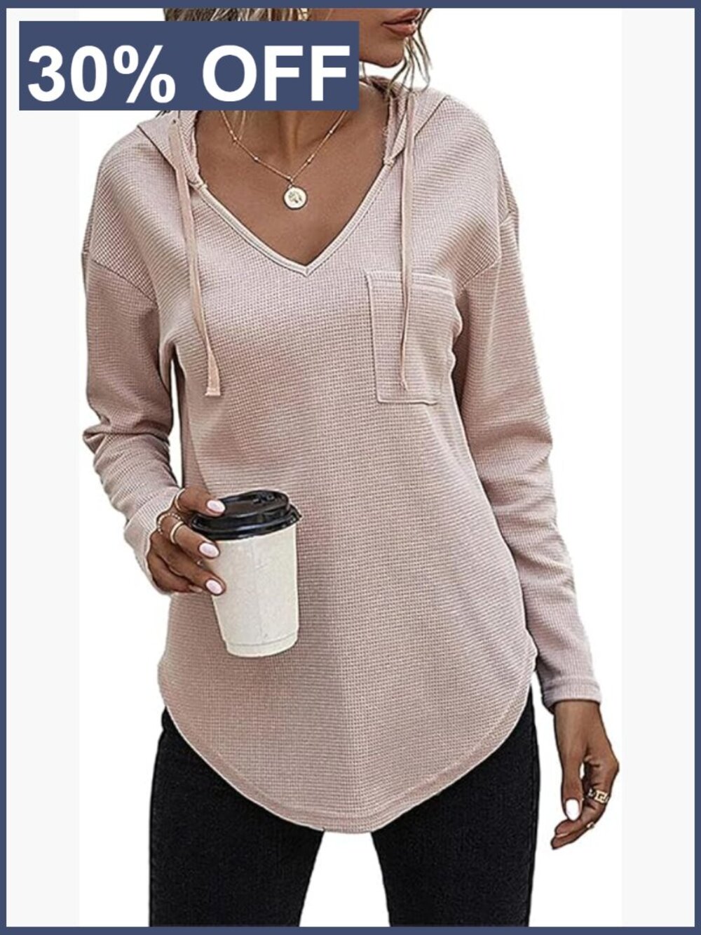 V Neck Hoodie Long Sleeve Sweatshirt Drawstring Pullover with Pocket